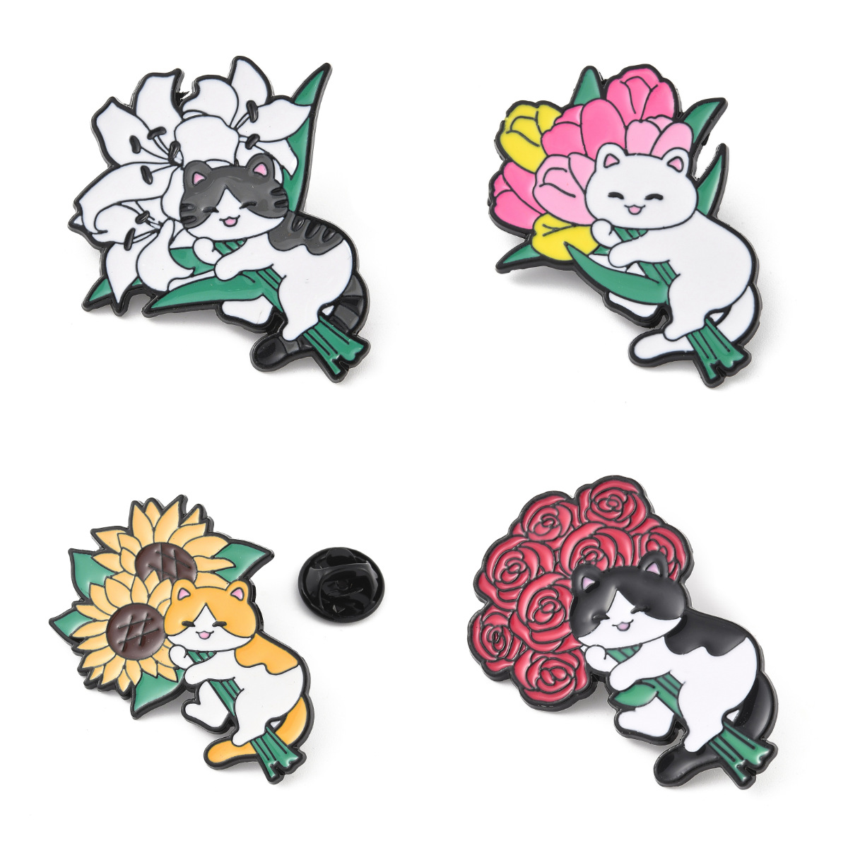 Wholesale ip oil cartoon flower cat sweet brooch