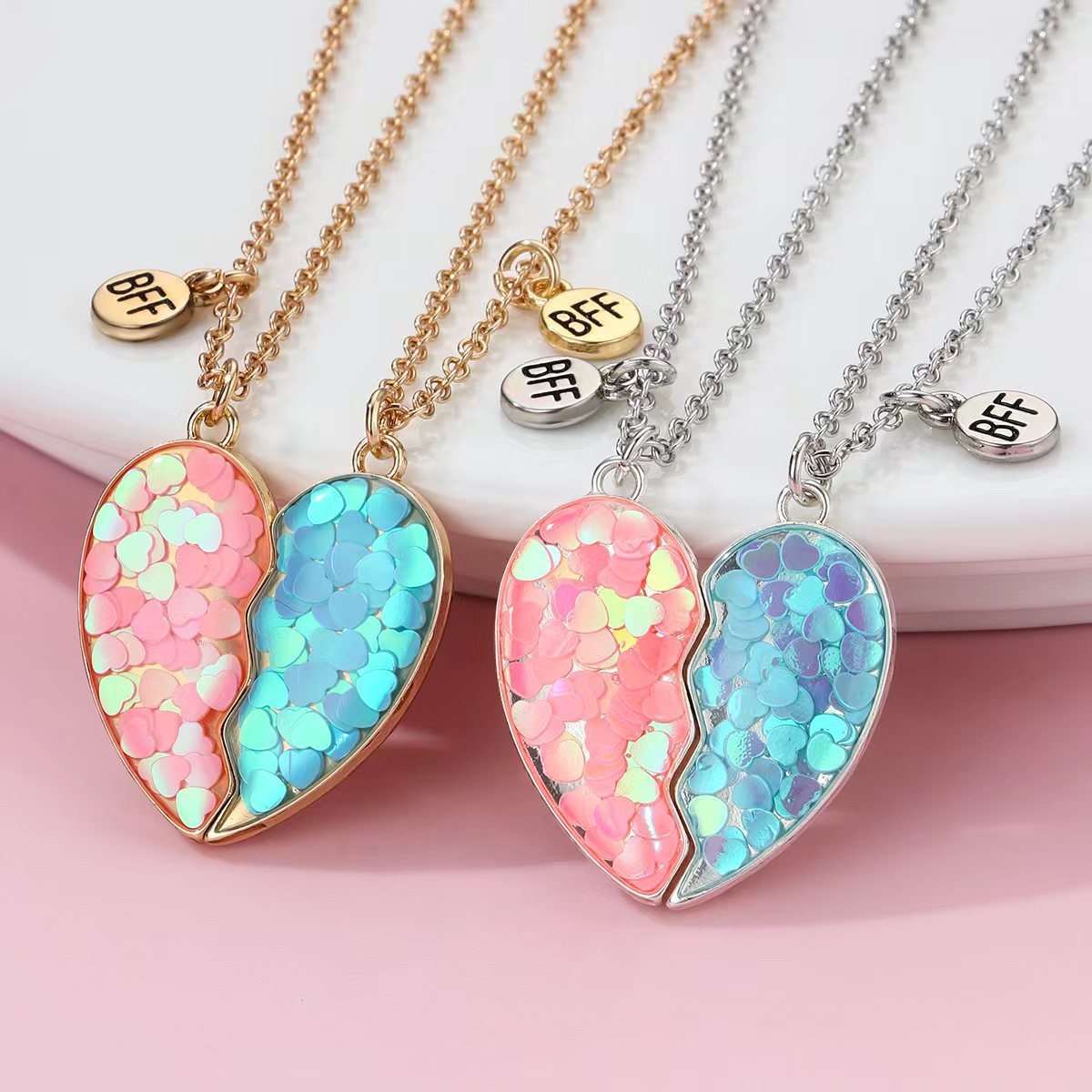 Wholesale Best Friend Necklace Set Magnet Pair of Sequins Onion wder Glue