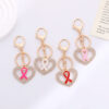 Wholesale Love Pink Ribbon with Water Diamond Metal Keychain