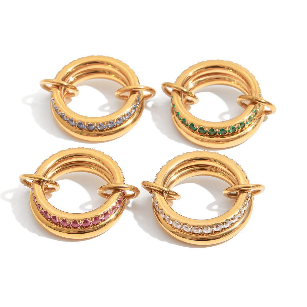 Wholesale Zircon titanium steel multi-layer layered ring