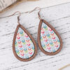 Wholesale Color Flower Arrow Painted Water Drop Pendant Wooden Bohemian Earrings