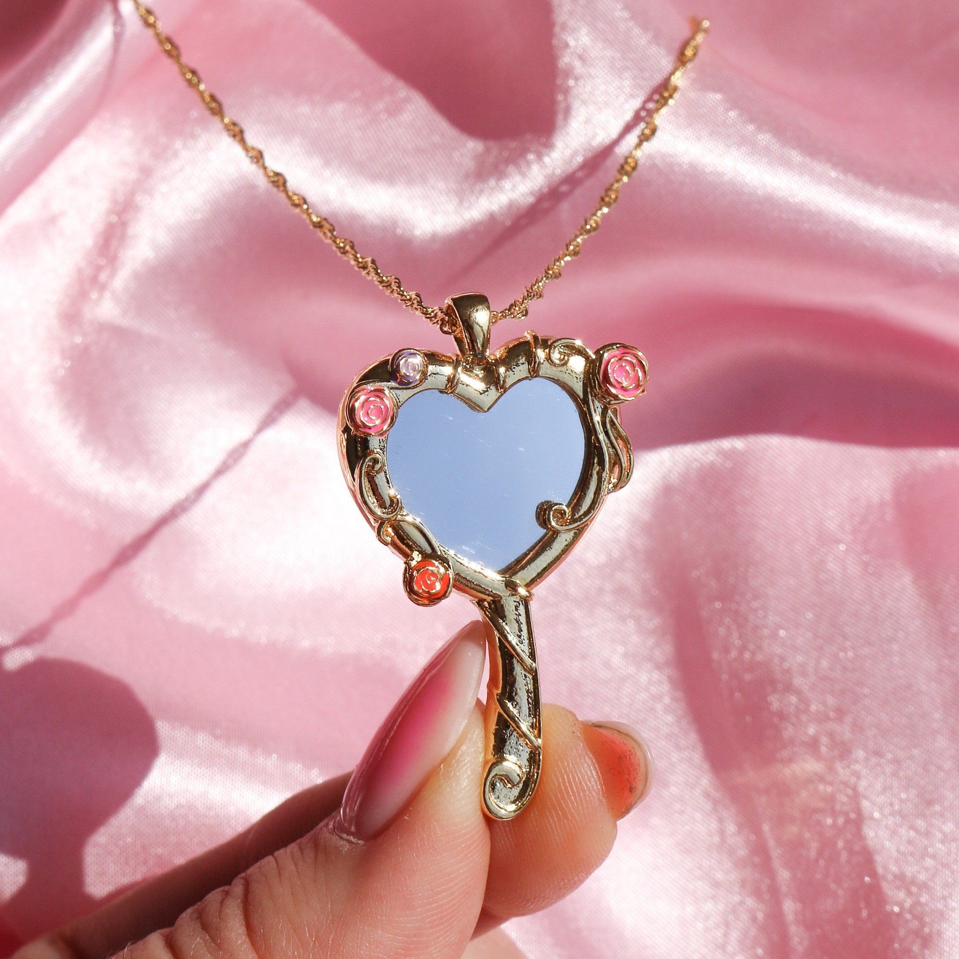 Wholesale Dopamine Mirror Full Diamond Gold Necklace
