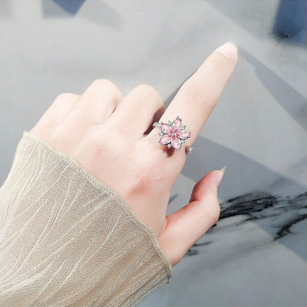 Wholesale Flower Pink Copper Inlaid Zircon Adjustable Open Ring