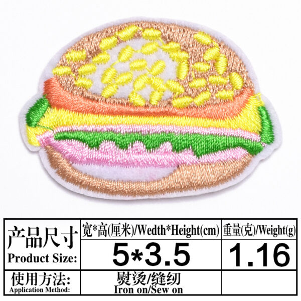 Wholesale Burger Sausage Hot Dog Pizza Cartoon Embroidery DIY Patches