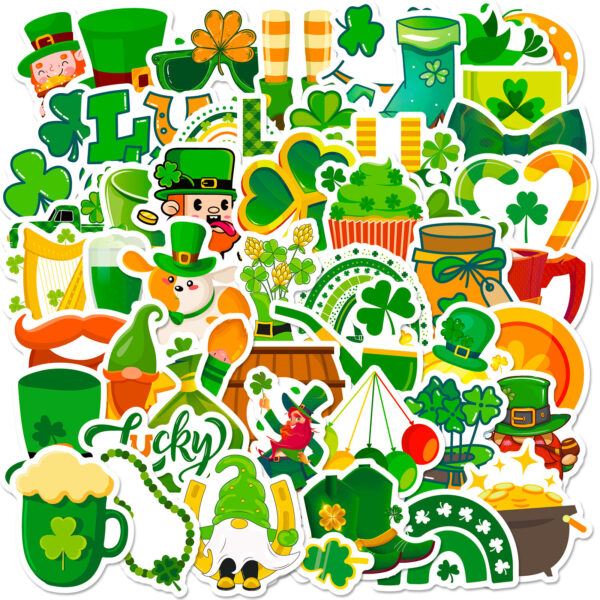 Wholesale 50pcs St. Patrick's Theme Clover Hat Party Waterproof Vinyl Stickers