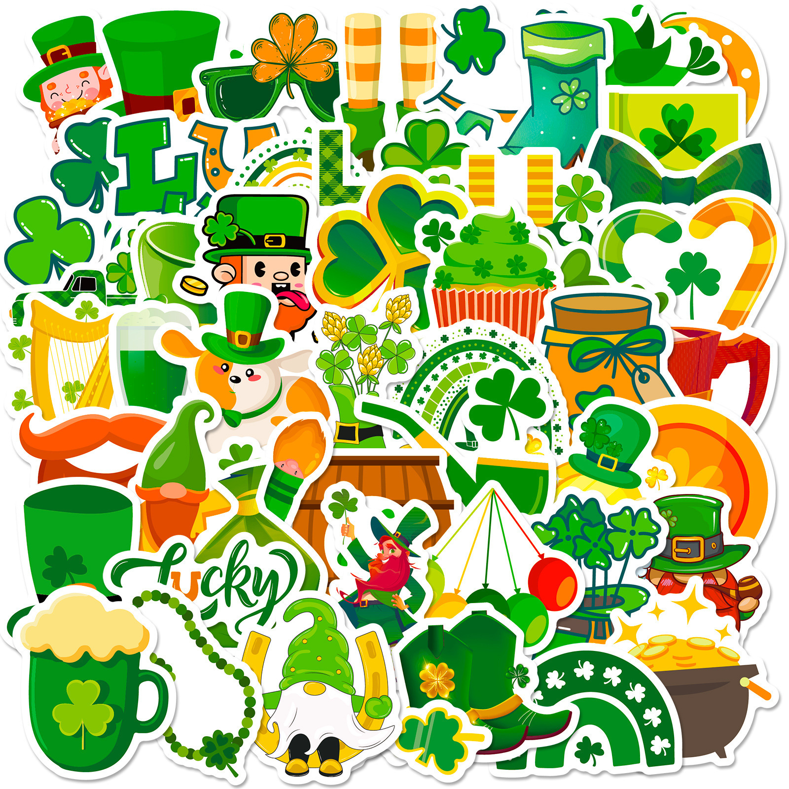 Wholesale St. Patrick's Theme Clover Hat Party Waterproof Vinyl Stickers