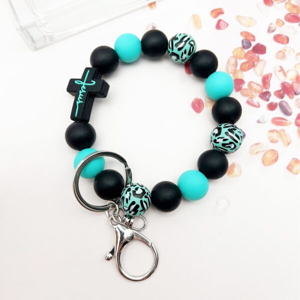 Wholesale Cross Silicone Leopard Beaded Wrist Keychain Bag Austrian Pendant