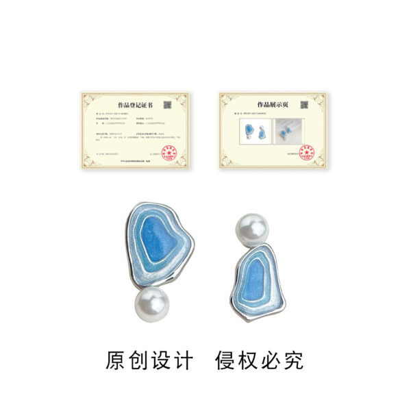 Wholesale Blue Salt Lake series asymmetrical silver needle earrings