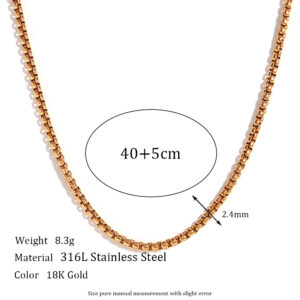 2mm square Pearl Chain-gold necklace -40cm +5cm