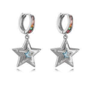 White gold colored diamond five-pointed star 1 pair