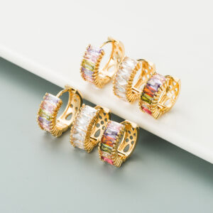 Wholesale Colored zircon brass gold-plated earrings