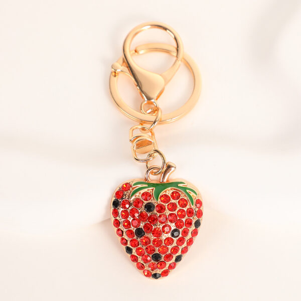 Wholesale Sweet Strawberry Cute Diamond Set Metal Keychain