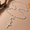 Wholesale Glass Imitation Pearl Cross Rosary Necklace