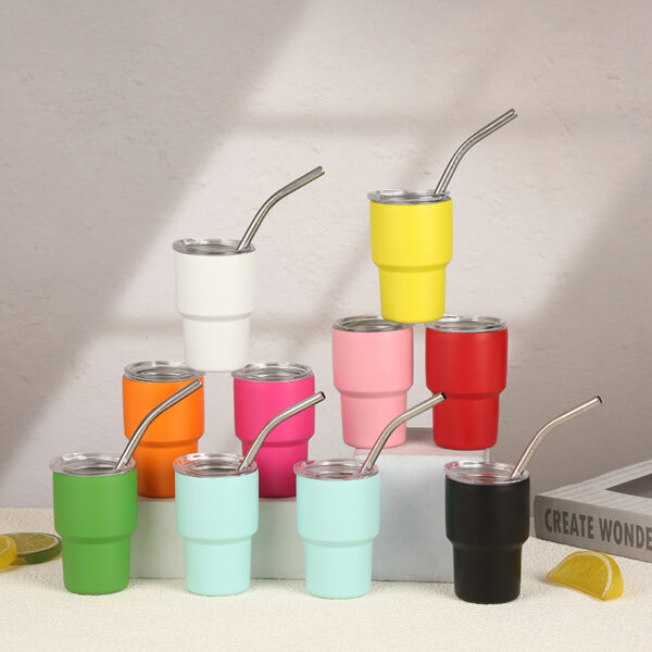 Wholesale 3-oz mini wine glass made of 304 stainless steel with straw and insulated cup