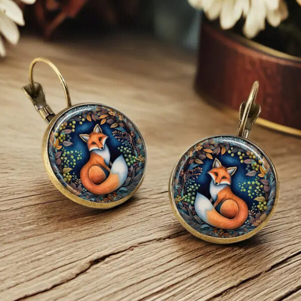 Wholesale Vintage Fox Cat Chicken Time Stone Cute Animal Earrings