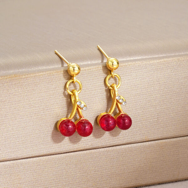 Wholesale Diamond studded red cherry earrings