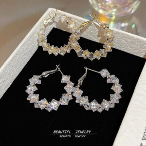 Wholesale 925 Silver Needle Sparkling Zircon Crystal Hoop Earrings Luxury Earrings Niche