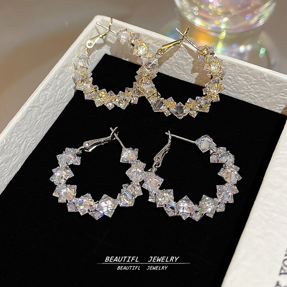 Wholesale 925 Sier Needle Sparkling Zircon Crystal Hoop Earrings Luxury Earrings Niche