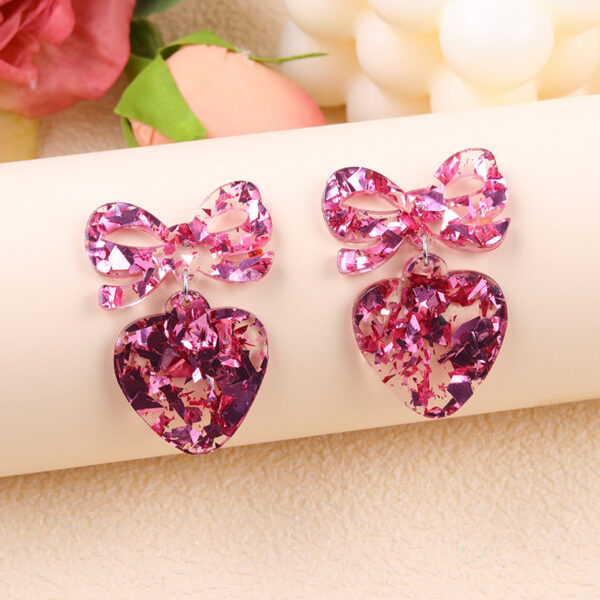 Wholesale Valentine's Day Sparkling Pink Bow Love Acrylic Earrings