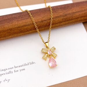 Xl1441 bow water drop necklace gold pink