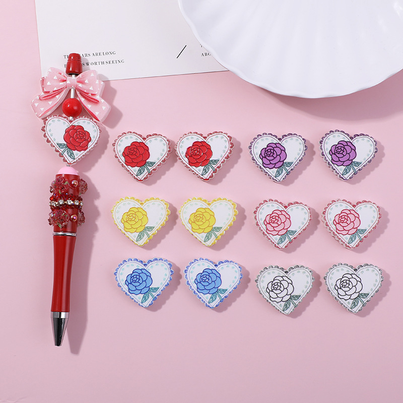Wholesale double-sided embossed heart rose flower straight-hole beads