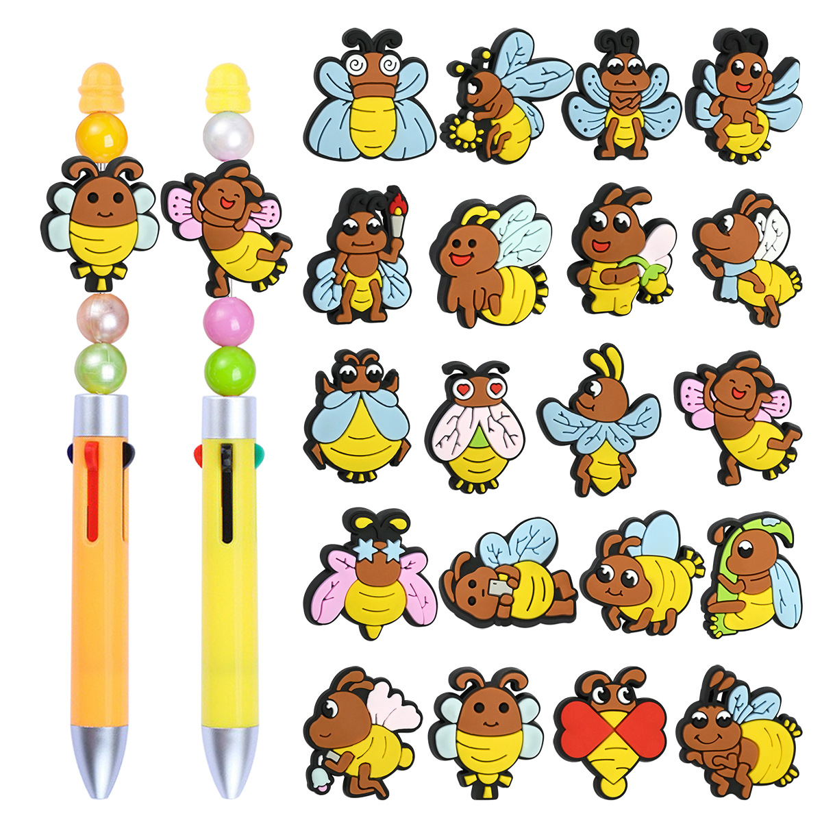 Wholesale Random Cartoon Bee Series Ballint Pen Bead Aessories DIY Soft PVC Loose Beads