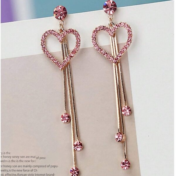 Wholesale Valentine's Day Love Shining Zircon Long Tassel Earrings
