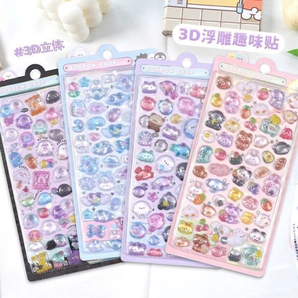 Wholesale Cartoon 3D embossed stickers, crystal diamond children's decorative stickers, cute embossed stickers for girls.