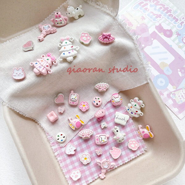 Wholesale [Strawberry White Chocolate] Pink and White Cute Heart DIY Handmade Alloy Beads Loose Beads