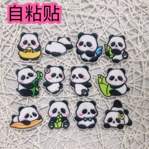Wholesale Self-Paste Plush Cartoon Panda Embroidered Cloth Sticker DIY Accessories