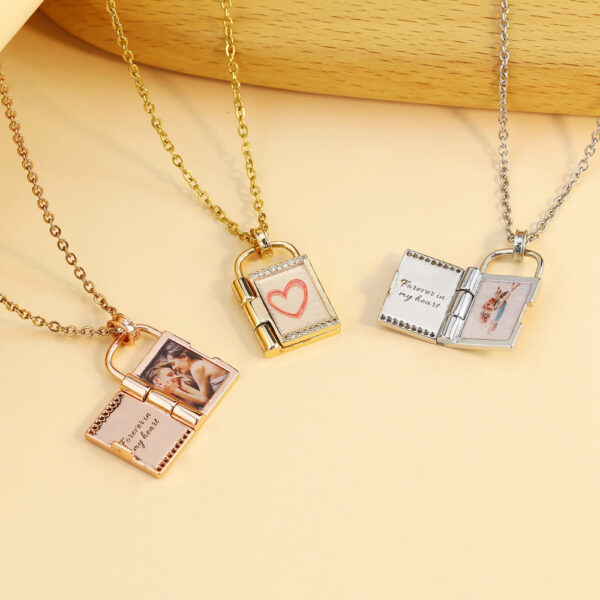 Wholesale DIY engraved color printing can open photo frame necklace