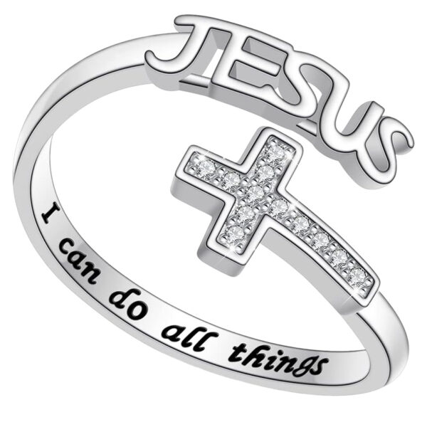 Wholesale Silver engraved cross with adjustable opening ring