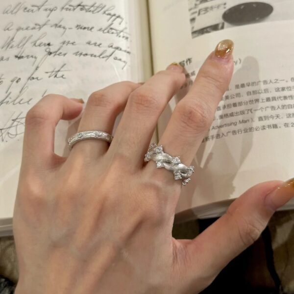 Wholesale Silver Brushed Starburst Zircon Ring Open Ring