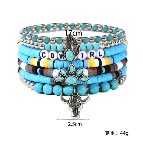 Wholesale Bullhead Cactus Bohemian Multi Layer Turquoise Elastic Bracelet Set