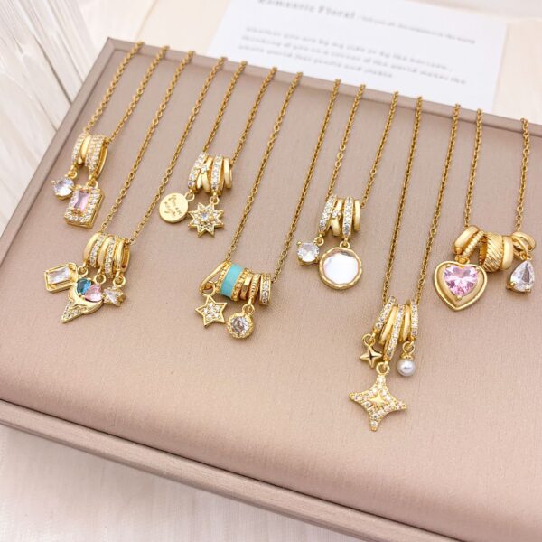 Wholesale Square Ice Cream Color Necklace Luxury Micro-Paved Zircon Temperament Accessory