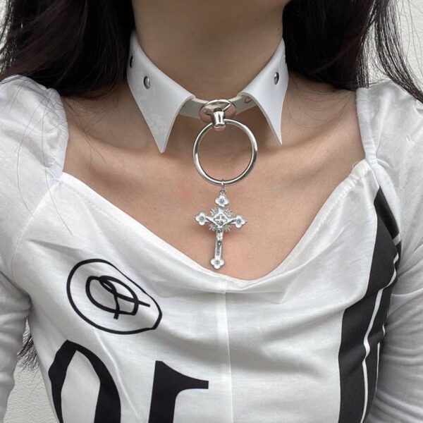 Wholesale White cross fake collar Gothic style necklace