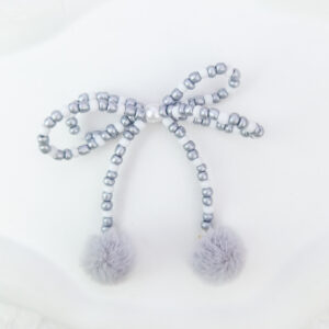 Silver double layer rice beads fur ball bow