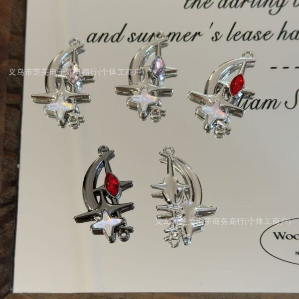 Wholesale High-quality zircon double-hole star and moon relief pendant, DIY bag charm, beaded pen, mobile phone chain, hair accessory.