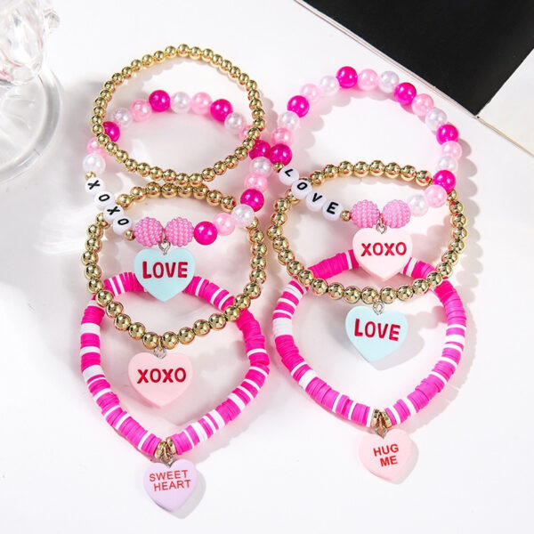 O1CN01nbQts51GbcuC3FXyw_2219120010641-0-cib Wholesale Valentine's Day Love Tab Soft Pottery Letter Beaded Pink Bracelet