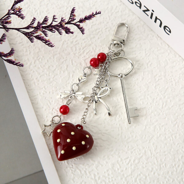 Wholesale Cute Key Pearl Bow Colorful Love Keychain