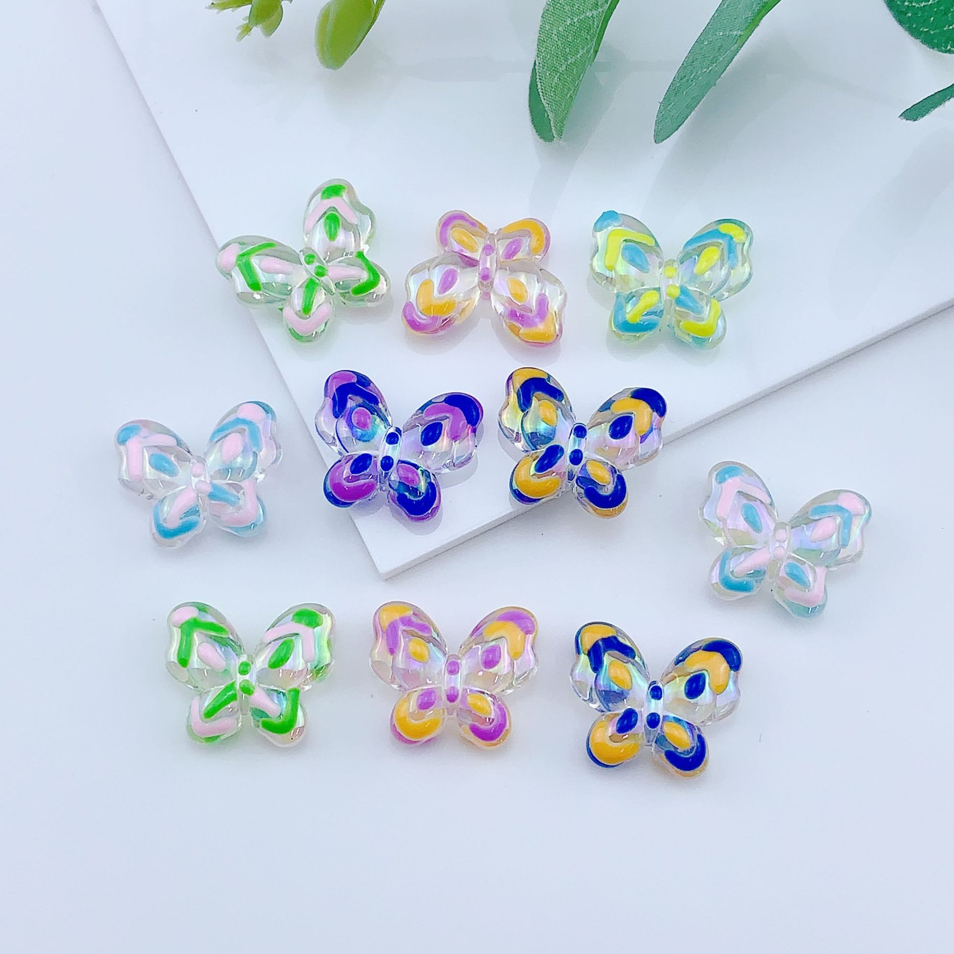 Wholesale Hand awn candy butterfly straight hole acrylic beads