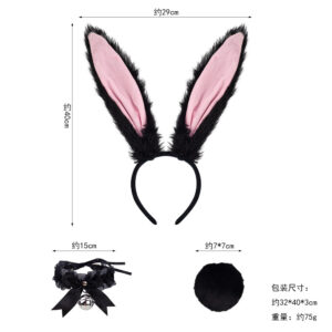 [pink core] black yoyo rabbit ears + black lace collar + black round button tail [three-piece set]