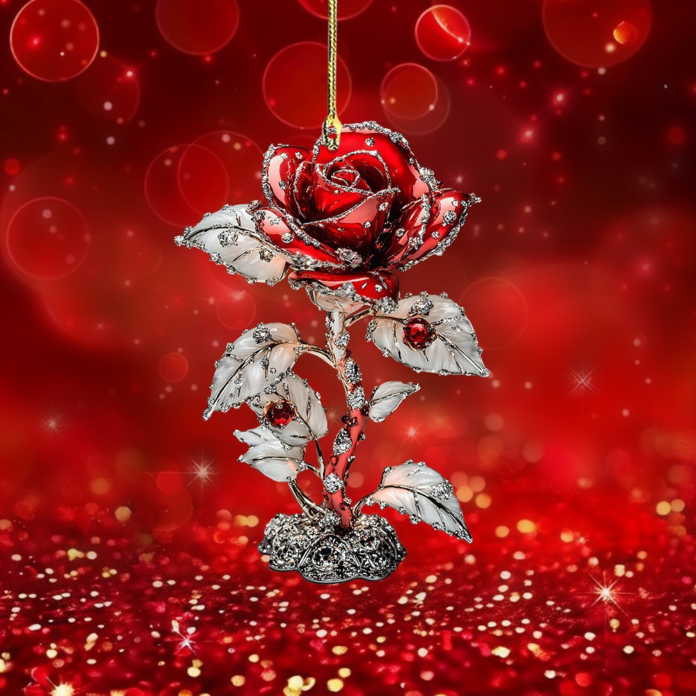 Wholesale Valentine's Day Red Rose Car Interior Acrylic Hanging Ornament