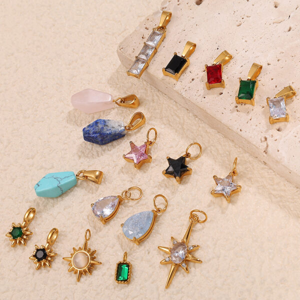 Wholesale Stainless steel 18K gold-plated geometric colorful gemstone rectangular star pendant necklace