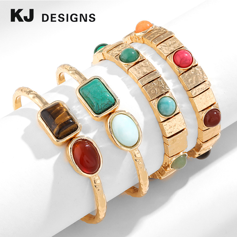 Wholesale Colorful Turquoise Tiger Eye Stone Retro Bracelet
