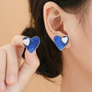 Wholesale Klein Blue Geometric Heart Earrings