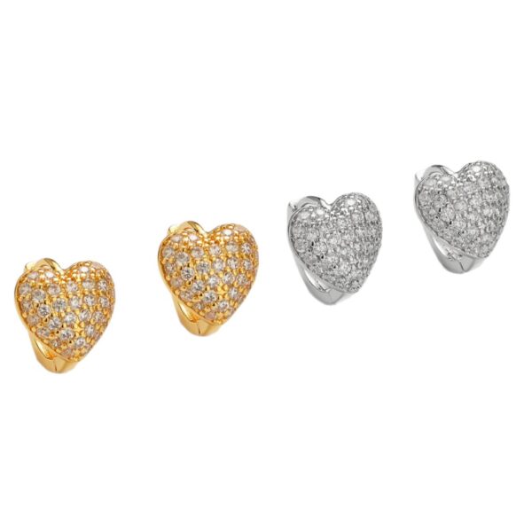Wholesale Style Full Diamond Heart Earrings, Women's Ear Clips