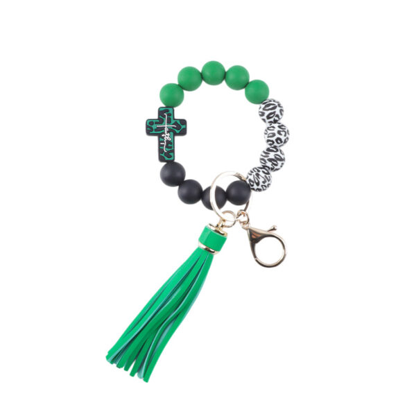 Wholesale Colored bead cross silicone bead tassel keychain