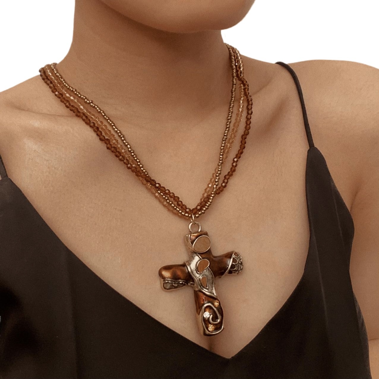 Wholesale Gothic-style cross multi-layer beaded necklace