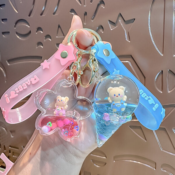 Wholesale Floating Bottle with Oil Sitting Bear Milk Tea Cup Acrylic Transparent Keychain